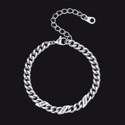 Custom Engraved Name Cuban Link Chain Bracelet for