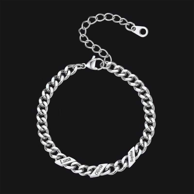 Custom Engraved Name Cuban Link Chain Bracelet for
