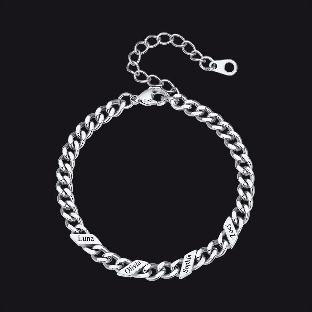 Custom Engraved Name Cuban Link Chain Bracelet for