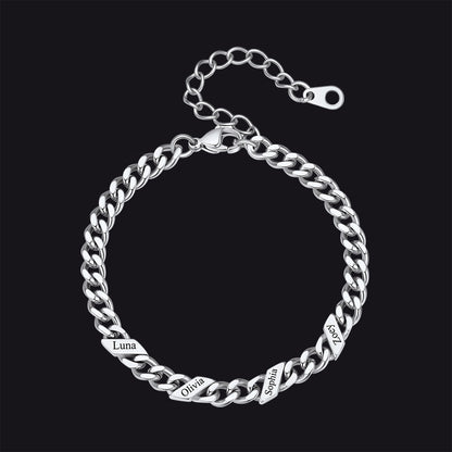 Custom Engraved Name Cuban Link Chain Bracelet for