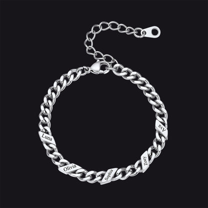 Custom Engraved Name Cuban Link Chain Bracelet for