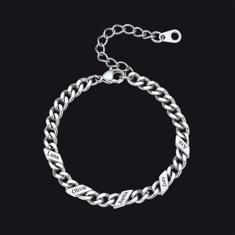 Custom Engraved Name Cuban Link Chain Bracelet for