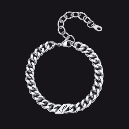 Custom Engraved Name Cuban Link Chain Bracelet for