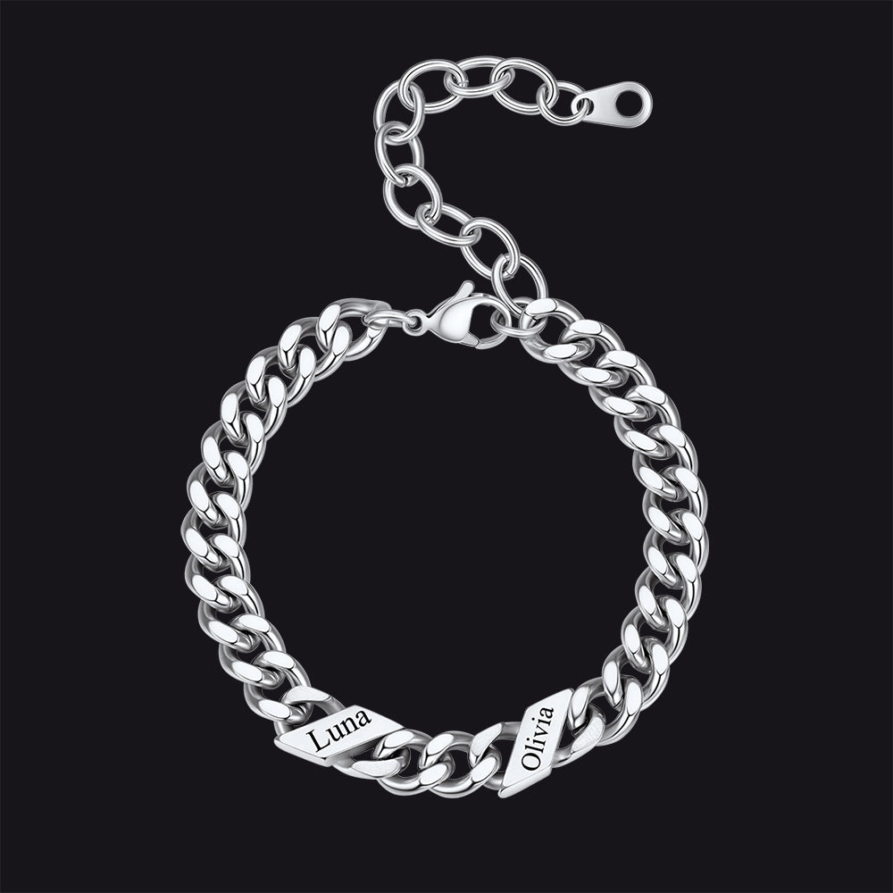 Custom Engraved Name Cuban Link Chain Bracelet for
