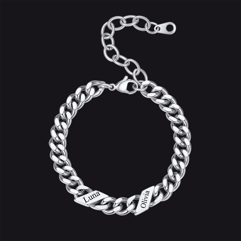 Custom Engraved Name Cuban Link Chain Bracelet for