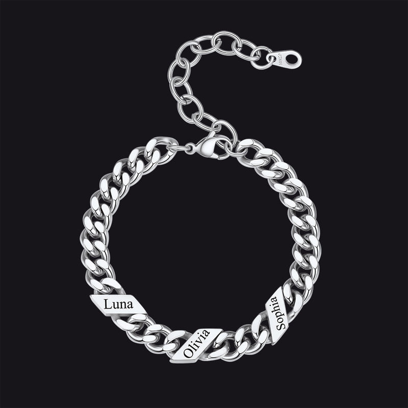 Custom Engraved Name Cuban Link Chain Bracelet for