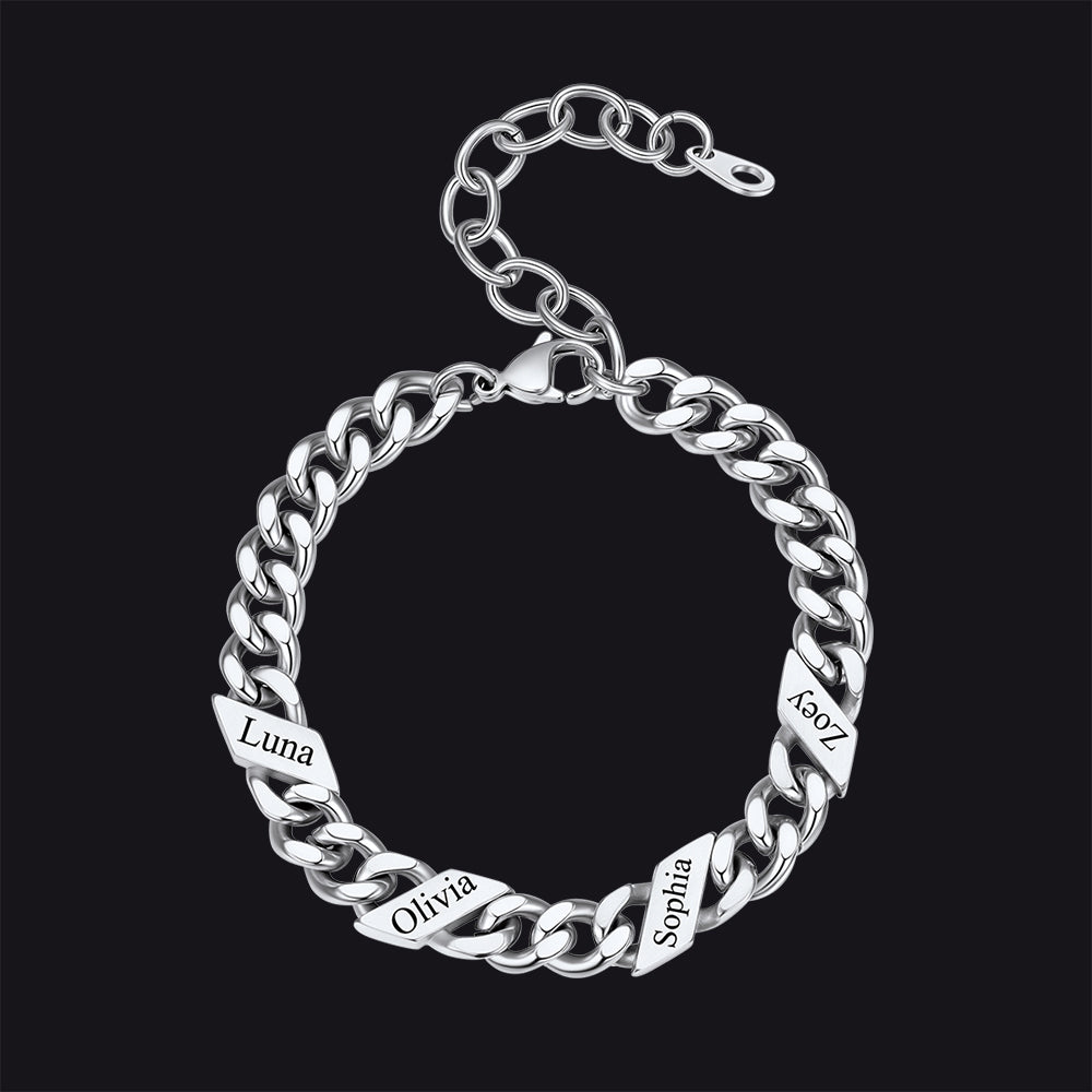 Custom Engraved Name Cuban Link Chain Bracelet for