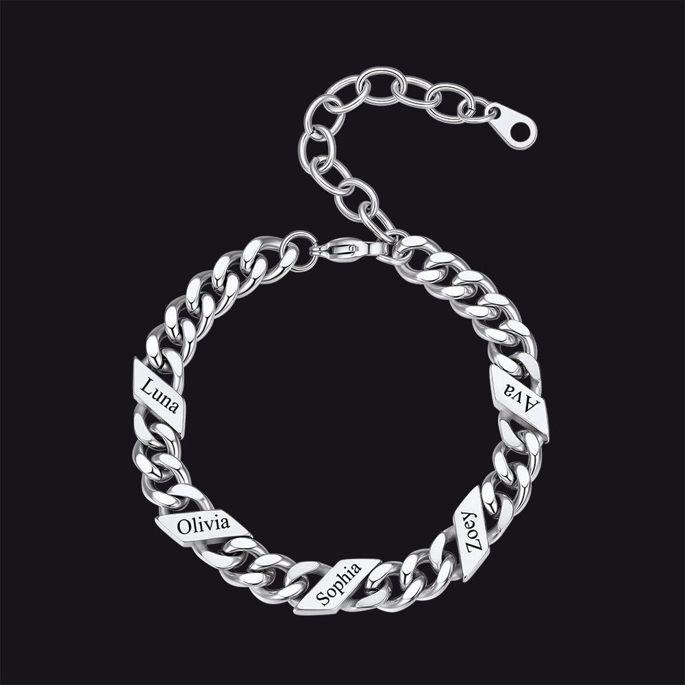 Custom Engraved Name Cuban Link Chain Bracelet for