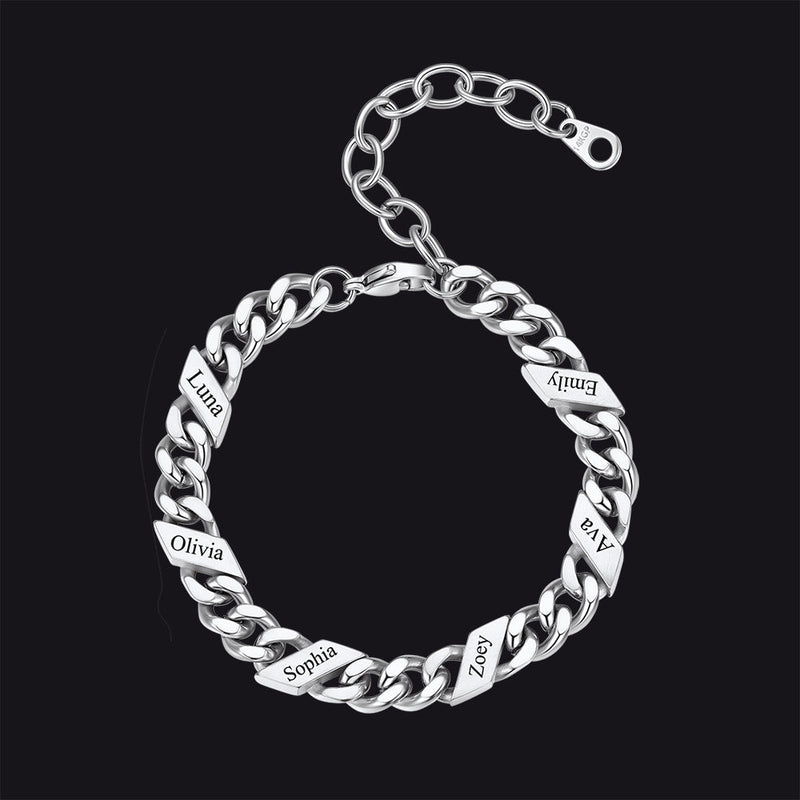 Custom Engraved Name Cuban Link Chain Bracelet for