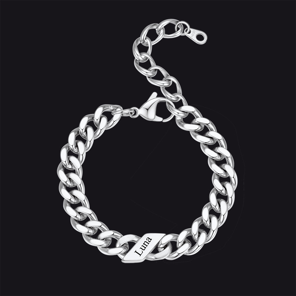 Custom Engraved Name Cuban Link Chain Bracelet for