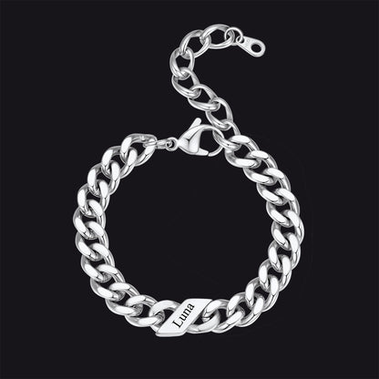 Custom Engraved Name Cuban Link Chain Bracelet for