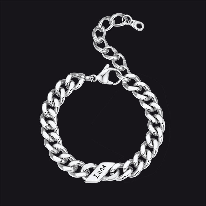 Custom Engraved Name Cuban Link Chain Bracelet for