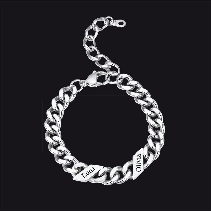Custom Engraved Name Cuban Link Chain Bracelet for