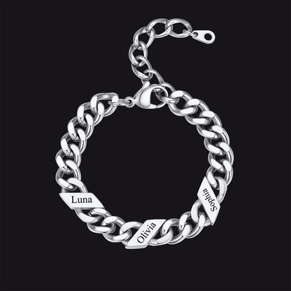 Custom Engraved Name Cuban Link Chain Bracelet for
