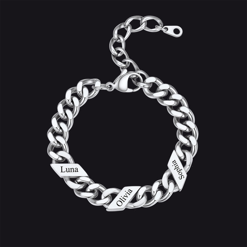 Custom Engraved Name Cuban Link Chain Bracelet for