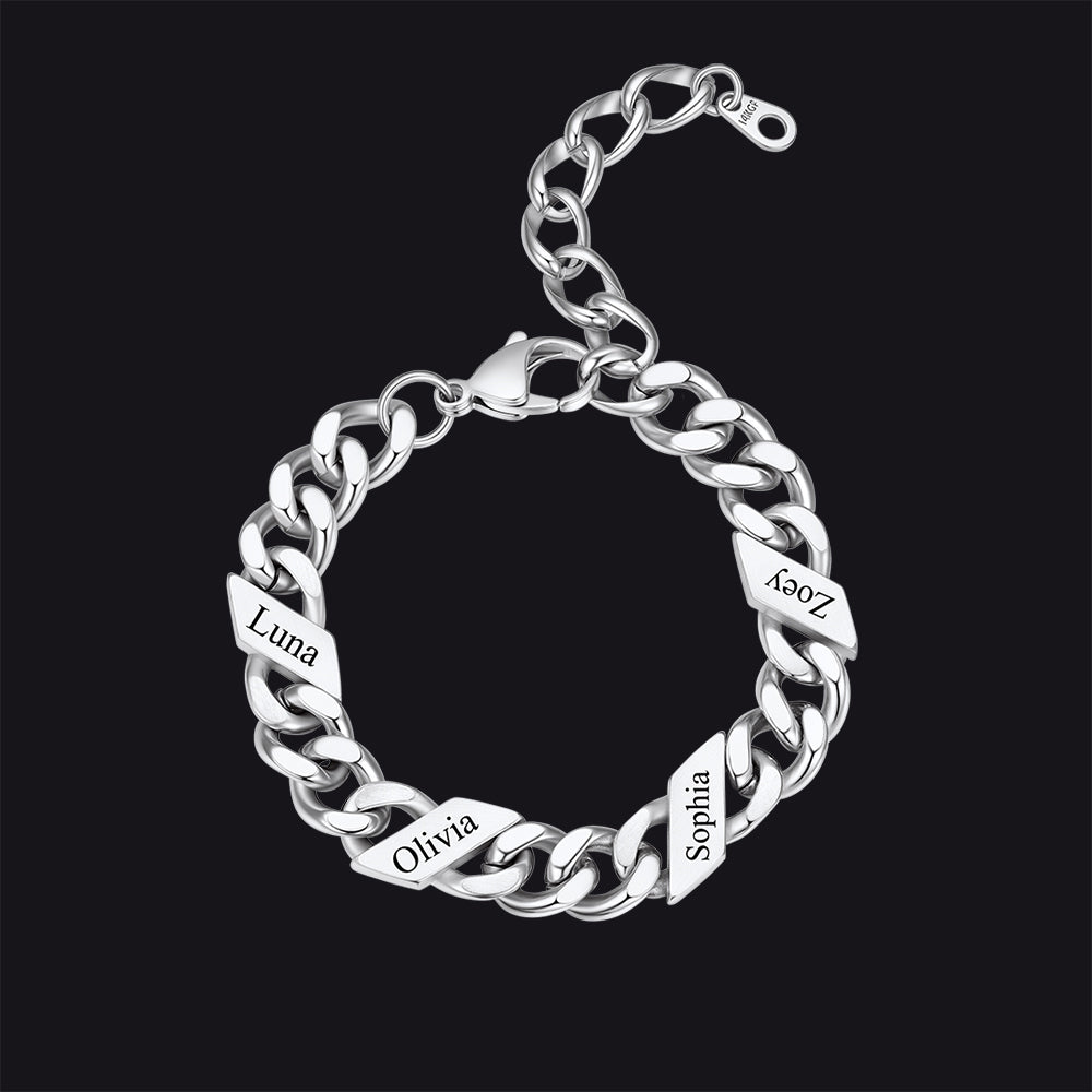 Custom Engraved Name Cuban Link Chain Bracelet for