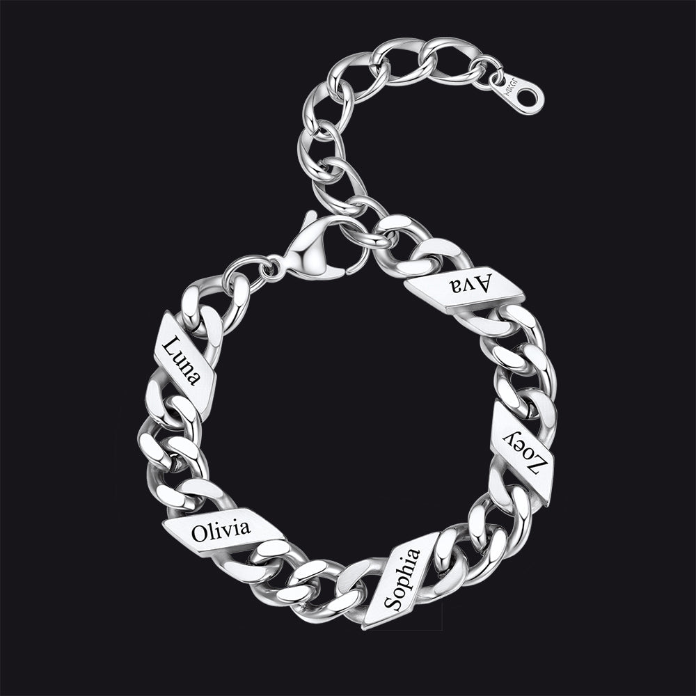 Custom Engraved Name Cuban Link Chain Bracelet for