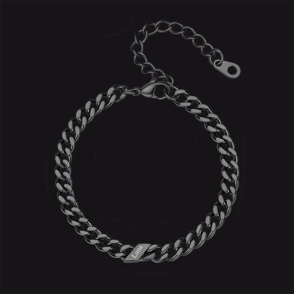 Custom Engraved Name Cuban Link Chain Bracelet for