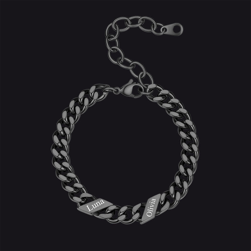 Custom Engraved Name Cuban Link Chain Bracelet for