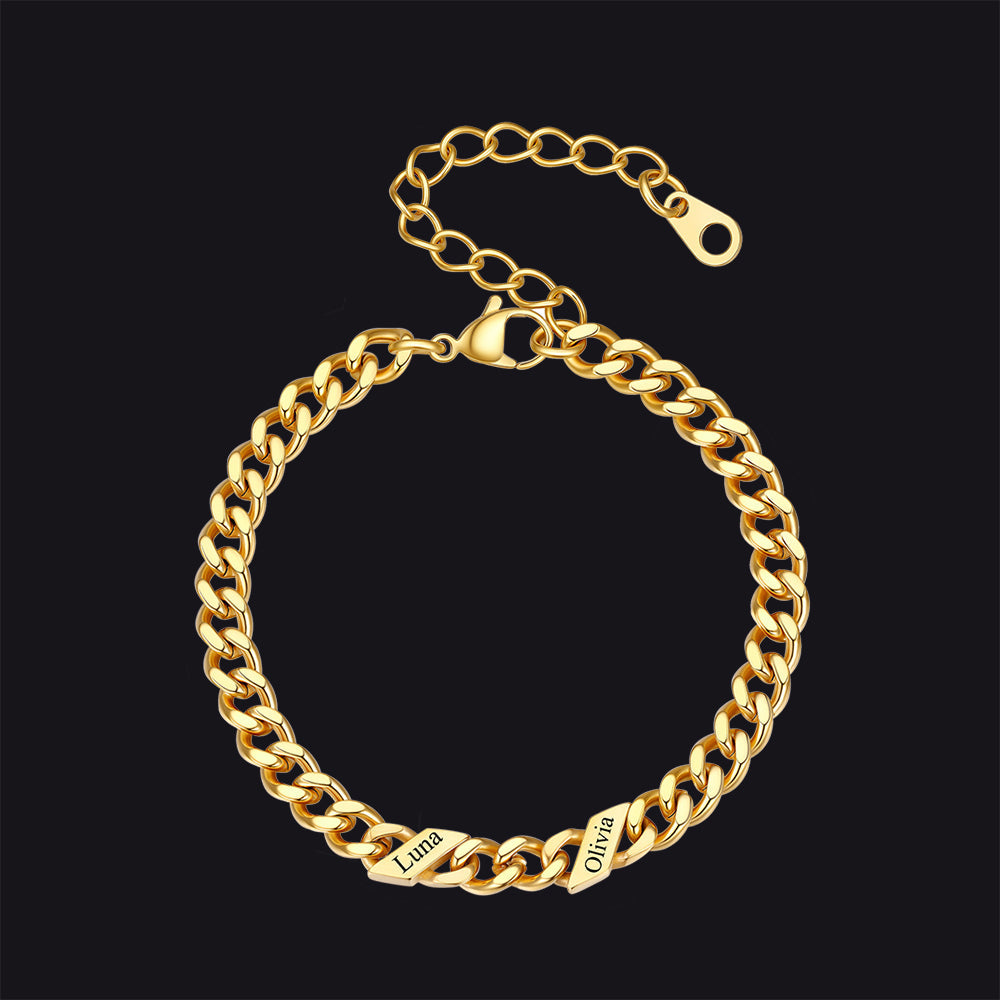 Custom Engraved Name Cuban Link Chain Bracelet for