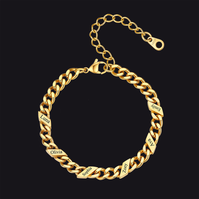 Custom Engraved Name Cuban Link Chain Bracelet for