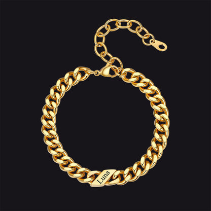 Custom Engraved Name Cuban Link Chain Bracelet for