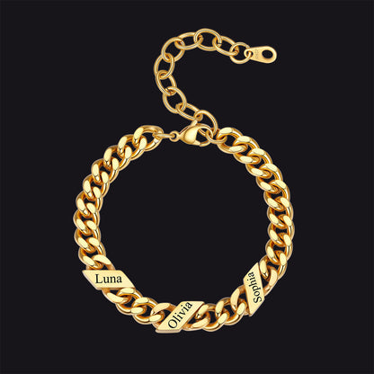 Custom Engraved Name Cuban Link Chain Bracelet for