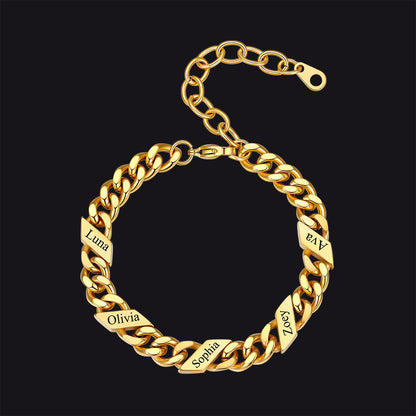 Custom Engraved Name Cuban Link Chain Bracelet for