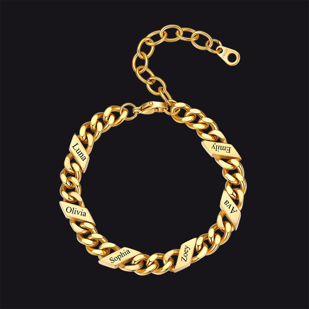 Custom Engraved Name Cuban Link Chain Bracelet for