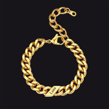Custom Engraved Name Cuban Link Chain Bracelet for