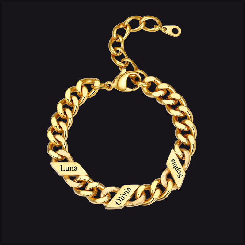 Custom Engraved Name Cuban Link Chain Bracelet for