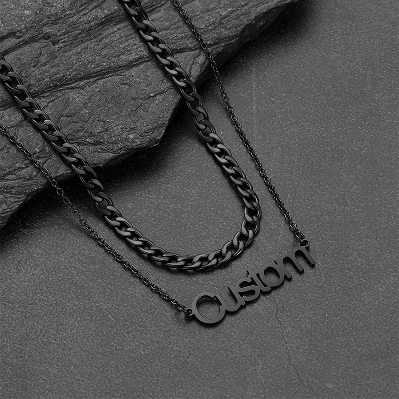 Cuban Chain & Personalized Name Layered Necklaces Set for