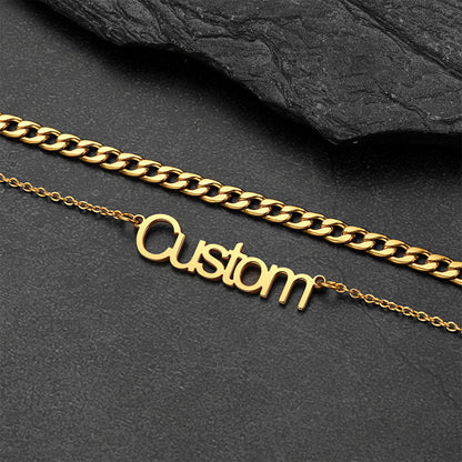 Cuban Chain & Personalized Name Layered Necklaces Set for