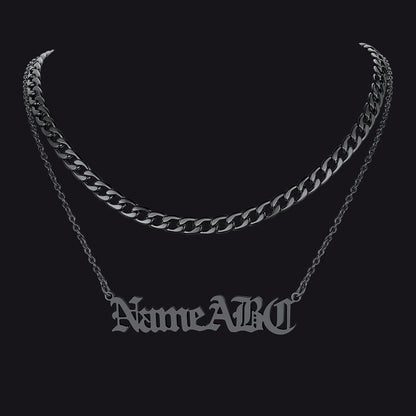 Cuban Chain & Personalized Name Layered Necklaces Set for