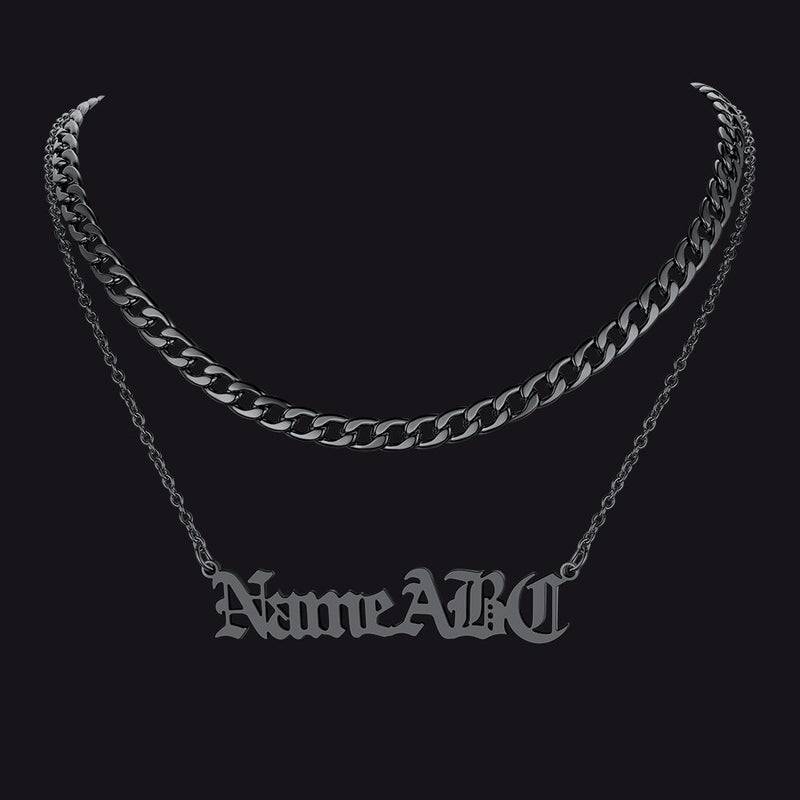 Cuban Chain & Personalized Name Layered Necklaces Set for