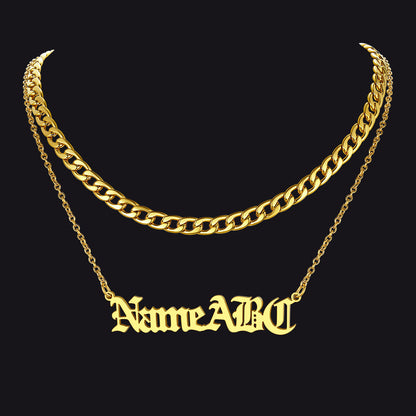 Cuban Chain & Personalized Name Layered Necklaces Set for