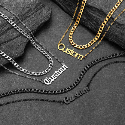 Cuban Chain & Personalized Name Layered Necklaces Set for
