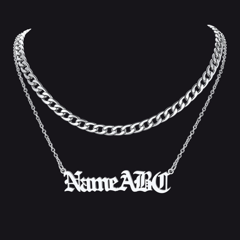 Cuban Chain & Personalized Name Layered Necklaces Set for