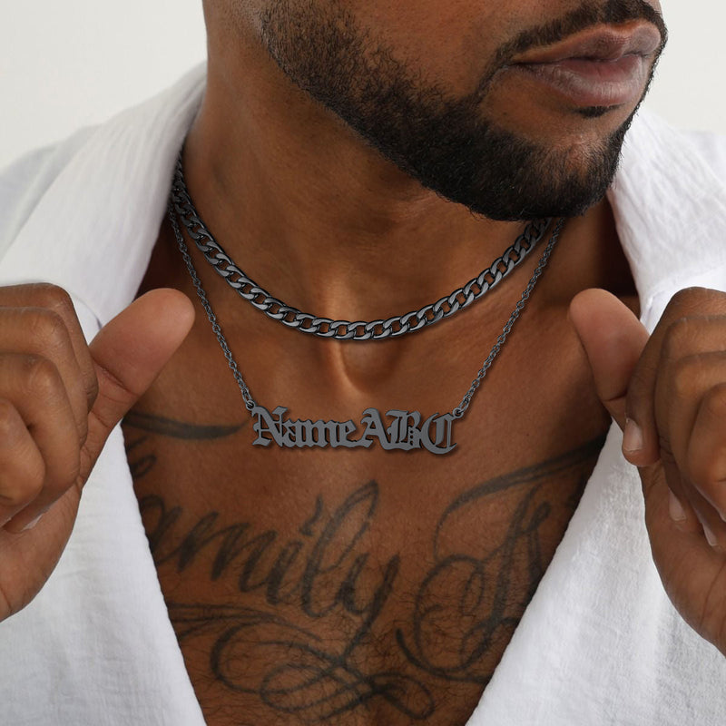 Cuban Chain & Personalized Name Layered Necklaces Set for