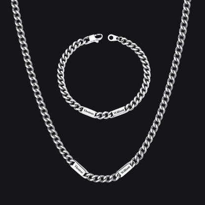 5/7mm Engraved Name Cuban Chain & Bracelet Gift Set for