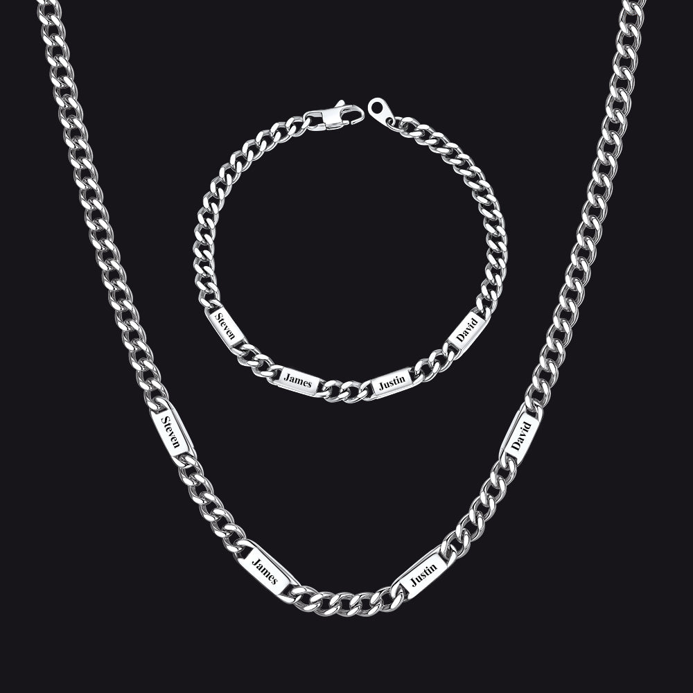 5/7mm Engraved Name Cuban Chain & Bracelet Gift Set for