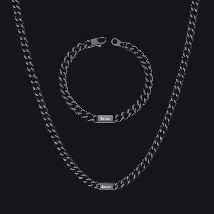 5/7mm Engraved Name Cuban Chain & Bracelet Gift Set for