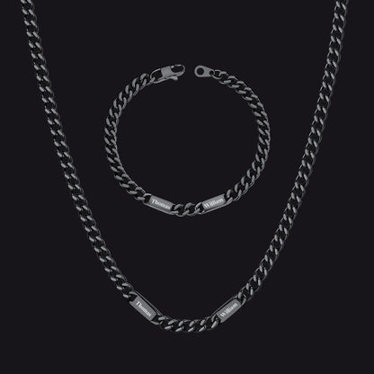 5/7mm Engraved Name Cuban Chain & Bracelet Gift Set for