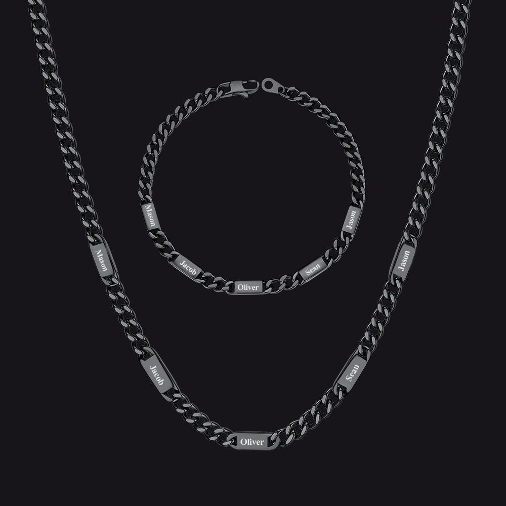 5/7mm Engraved Name Cuban Chain & Bracelet Gift Set for