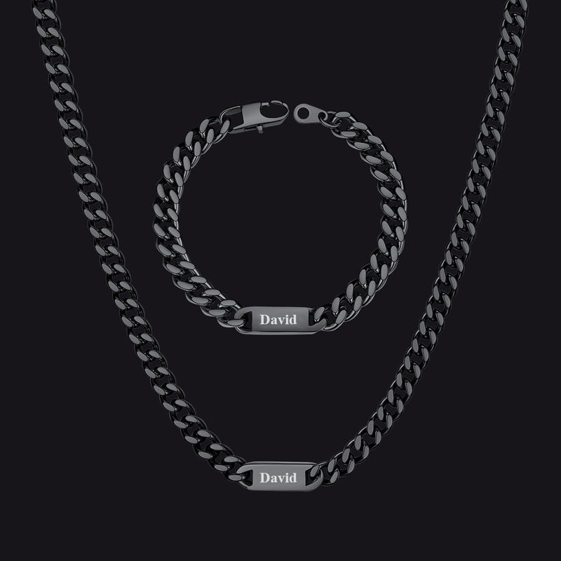 5/7mm Engraved Name Cuban Chain & Bracelet Gift Set for