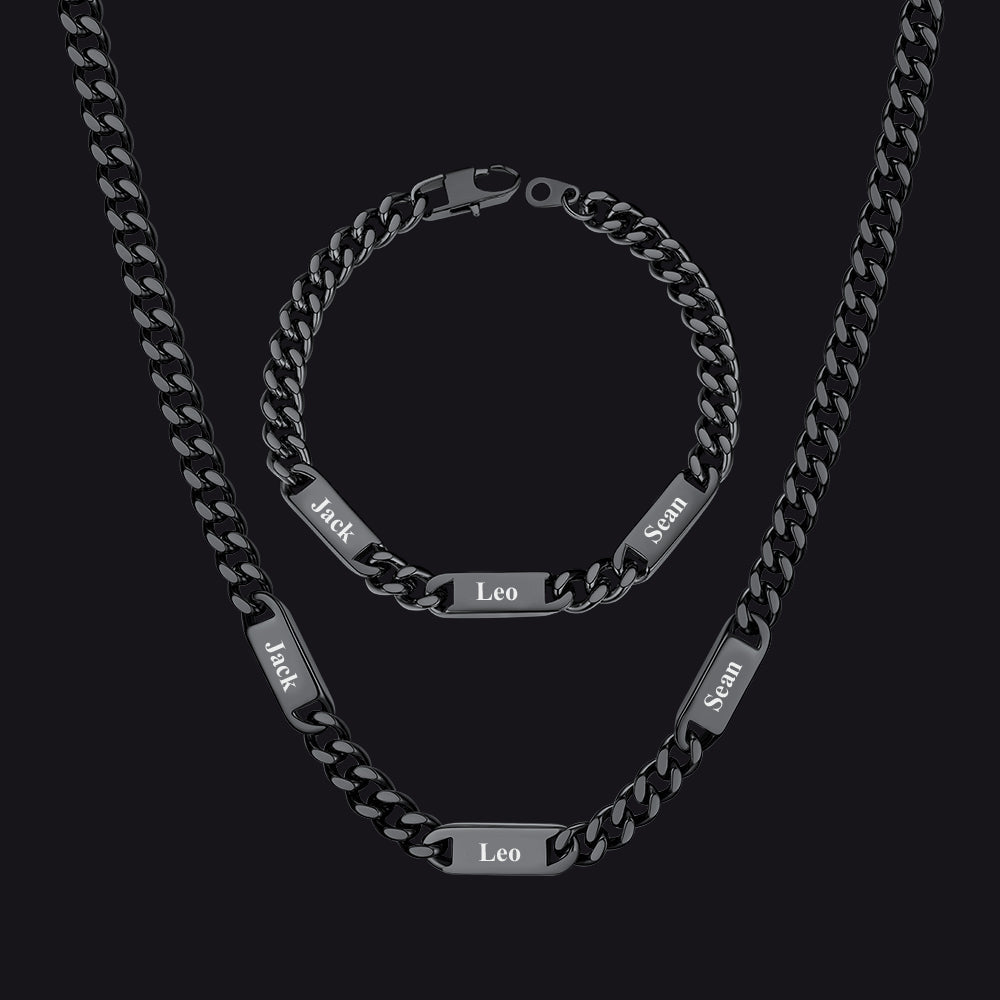 5/7mm Engraved Name Cuban Chain & Bracelet Gift Set for
