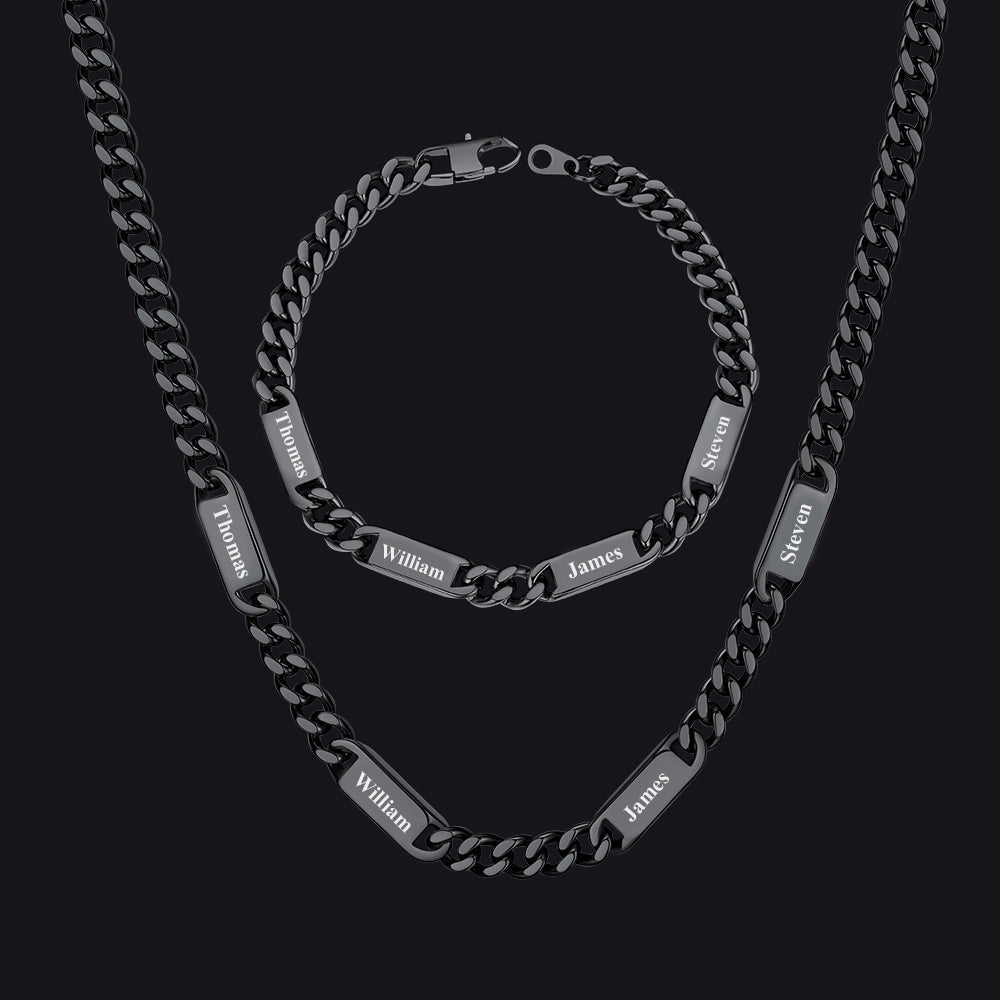 5/7mm Engraved Name Cuban Chain & Bracelet Gift Set for
