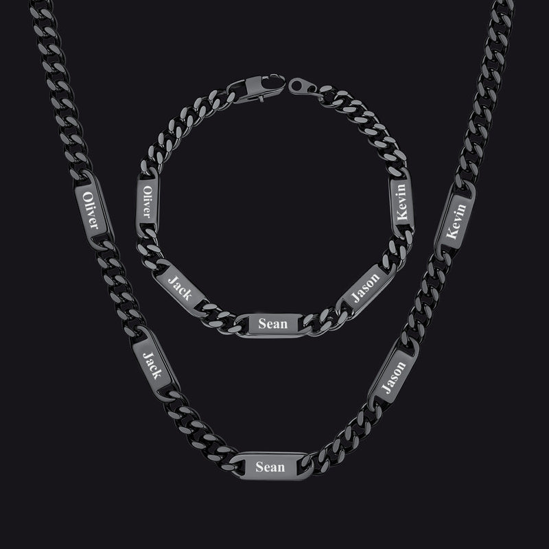 5/7mm Engraved Name Cuban Chain & Bracelet Gift Set for