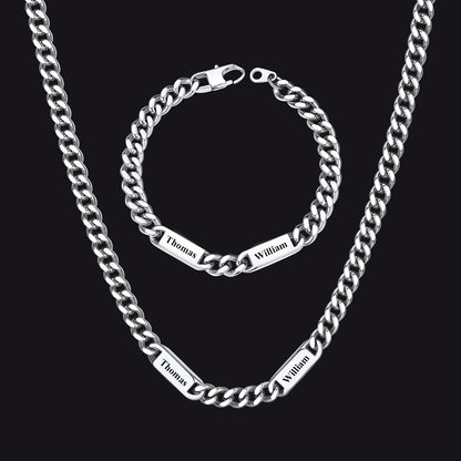 5/7mm Engraved Name Cuban Chain & Bracelet Gift Set for
