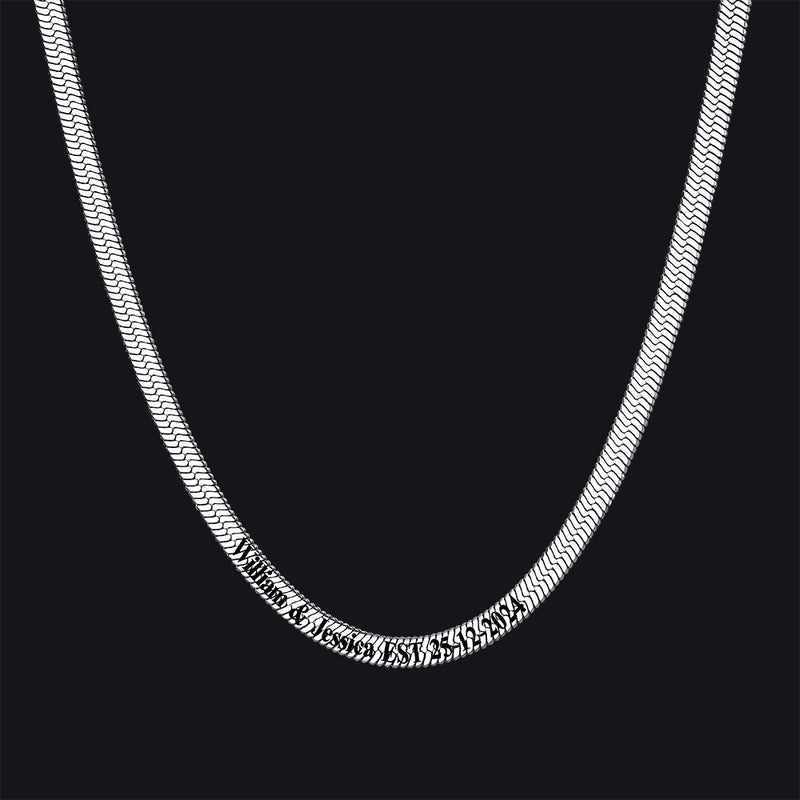 Customized Engraved Herringbone Snake Chain Choker Necklace for